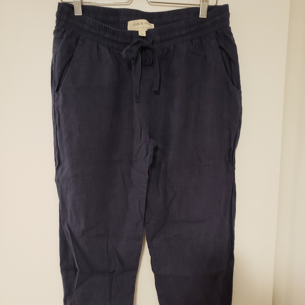 Cloth and Stone navy blue linen cropped pants